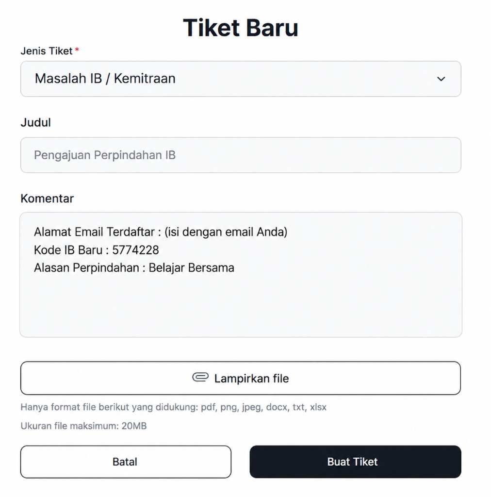 Contoh Pengisian Tiket